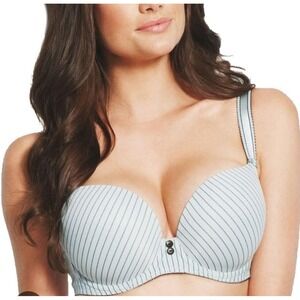 Freya AA1281 Light Blue Pinstripe Padded Deco Hatty Bra 34DD Underwire